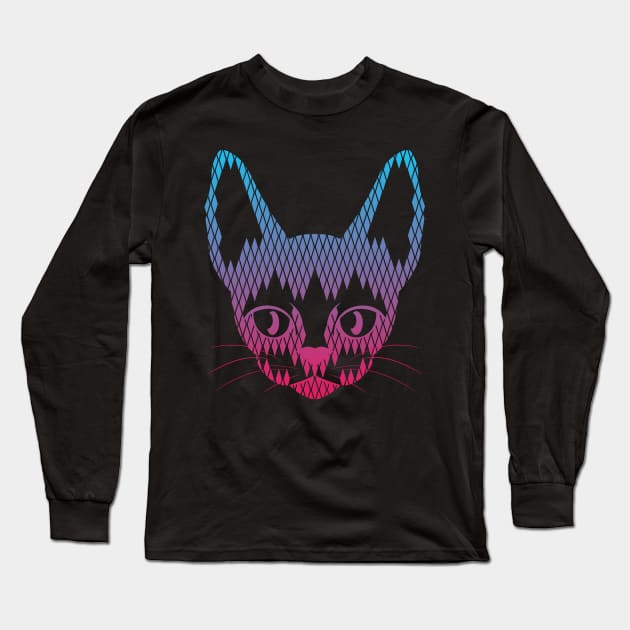 Geometric Cat Face Long Sleeve T-Shirt by jagabeic